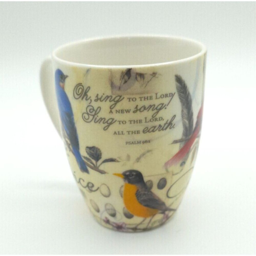 Vintage Religious Bird Psalm Scripture Ceramic Coffee Mug Sandy Lynam Clough Col